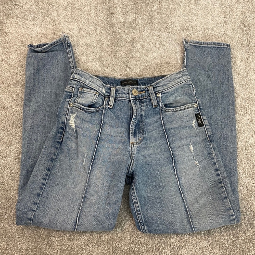 Silver Jeans Womens 26x28 Frisco Tapered Retro Distressed Pleated (Tag 24x28)